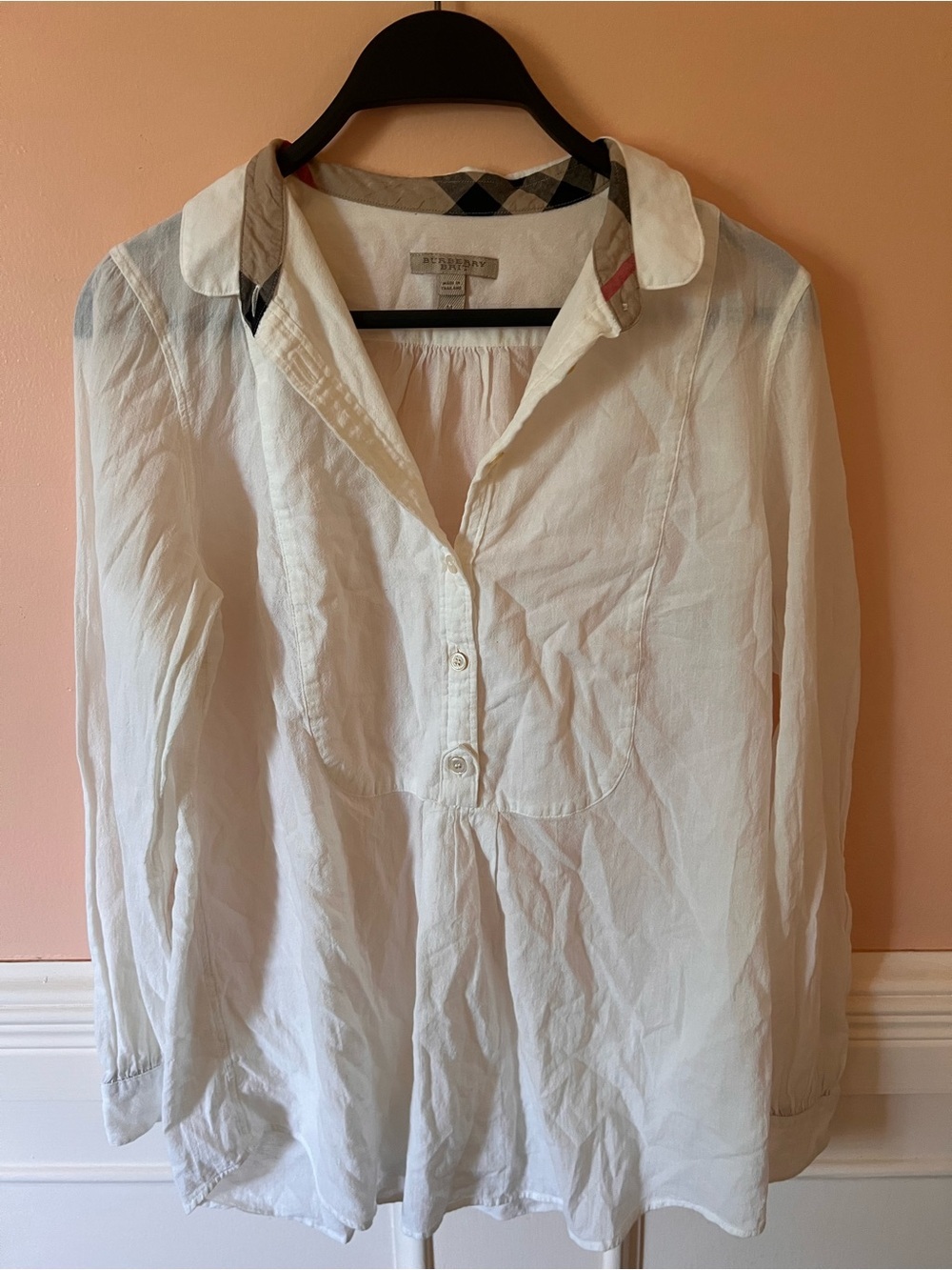 Burberry White Button Shirt tartan logo Check Trim poplin cottage plaid xacus co